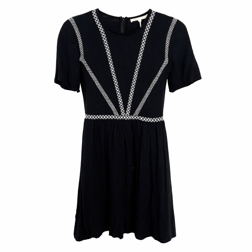 Maje Risea Black Viscose Dress Size 1 | Fit & Flare Mini | Parisian Chic - Picture 2 of 4